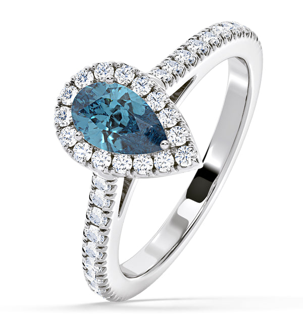 Diana Blue Lab Diamond Pear Halo Ring 1.00ct in 18K White Gold - Elara Collection